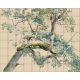 Botanical ceramic tile mural with tree branches and green leaves